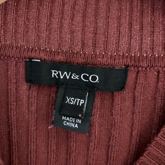 RW&CO. Burgundy Ribbed Mock Neck Sweater Top - Picture 5 of 5